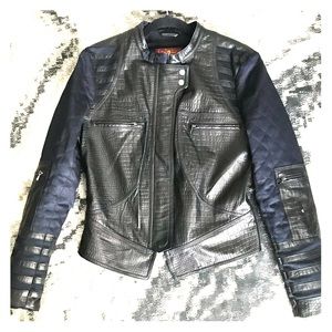 Embossed leather moto jacket